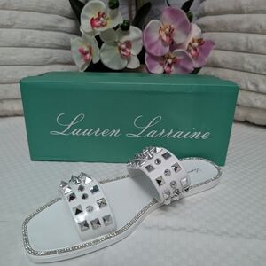 Lauren Lorraine Silver and White Studded Sandals